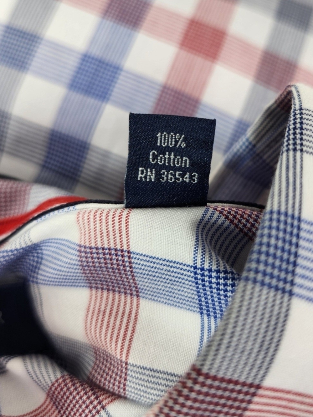 Tommy Hilfiger Mens 17 34/35 Plaid Button Down Shirt Regular Fit Red White Blue - Picture 16 of 16
